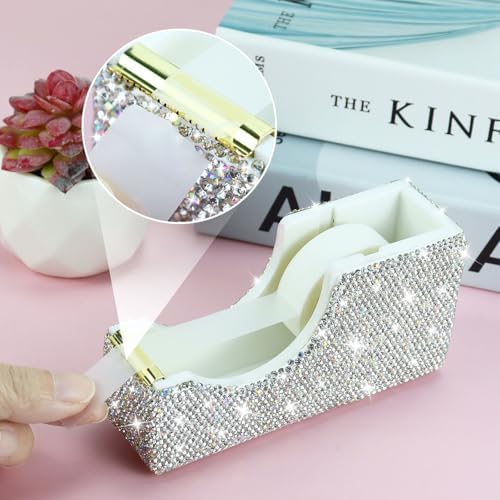 Buqoo 2 PCS Bling Crystal Handmade Diamond Sticky Note Holder and Tape Dispenser Office Supplies Dazzling Rhinestone Bling Desk Accessories for Women Office (Silver) - Image 3