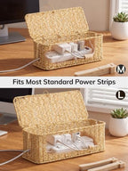 Cable Management Box, Cord Organizer with Lid & Cable Ties - Natural, M - Image 4
