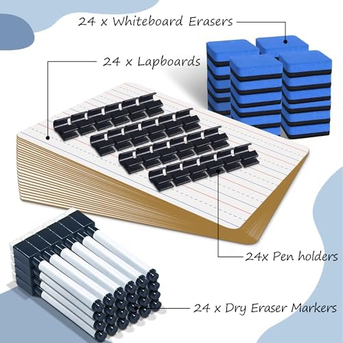 JUSTPAT 24 Pack Dry Erase Boards, 9"x12" Double Sided Easel Small Whiteboards with Lines for Kids, Students, Education Teacher Classroom, Mini Portable White Boards with 24 Markers, 24 Erasers - Image 5