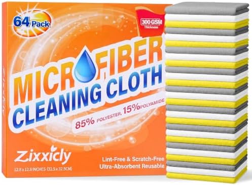 Microfiber Cleaning Cloth 300GSM 64 Pack 12.8"x12.8" Cleaning Rags by Unknown