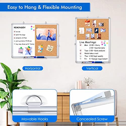 Magnetic White Board and Cork Board Combo 24" x 18" Aluminum Frame - Image 4
