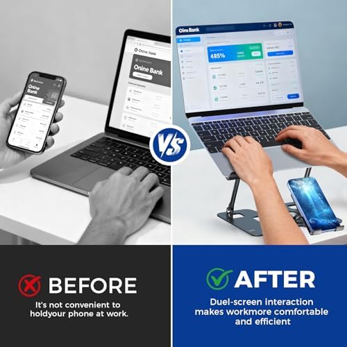 Ergonomic 2-in-1 Laptop Phone Stand for Desk, Adjustable Riser, Sturdy and Portable, Fits All Laptops and Phone（Black） - Image 3