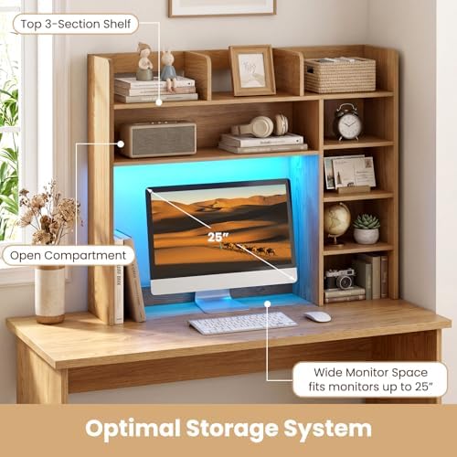 Desktop Bookshelf, Wood Countertop Bookcase with Shelves, Desk Hutch for College Dorm, Multipurpose Desk Organizer Shelf Display Rack for Home Office, Hutch Top Only (Natural, 8 Shelf) - Image 3