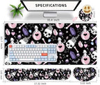 Large Gaming Mouse Pad Set 35.4 x 15.7 with Keyboard Wrist Rest, Wrist Support, and Coaster Memory Foam Smooth Desk Pad Mousepad for Home Office School - Skull Goth Magic Cute Witchy - Image 5