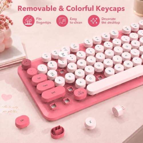 Wireless Keyboard and Mouse Combo, Round Keycaps, Magnetic Wrist Rest, Pink - Image 6