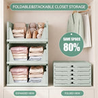 Pinkpum Green Boy Closet Organizers and Storage Stackable Plastic Drawer Basket for Clothing Stackable Storage Bins Shelf Storage Container for Rv Closet Wardrobe Bedroom Bathroom Playroom Man 6 Pack - Image 4