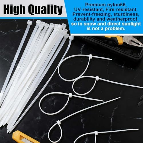 Reallnaive 500 Pcs 12 Inch Zip Ties Heavy Duty White 120 Lbs - Image 5