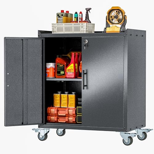 GAIOUS 35.6'' Tall Metal Garage Storage Cabinet with Wheels,Rolling File Cabinet with Lock and Adjustable Shelves,Outdoor Steel Tool Cabinet for Home,Office,Garage,Black by GAIOUS