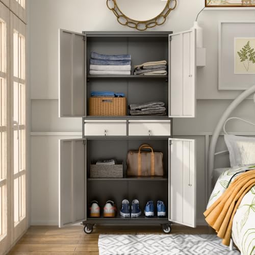 SUXXAN 71" Metal Garage Storage Cabinet with Pegboards,Drawers - Image 5