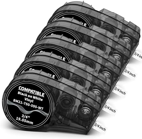 5-PK Replace for M21-750-595-WT All-Weather Vinyl Label .75'' W 21' L White by Freshworld