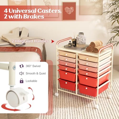 LDAILY 12 Drawer Rolling Storage Cart, Craft Cart Organizer on Wheels w/Metal Frame, Large Capacity & Smooth Drawer, Rolling Cart w/Drawers for Classroom, Office - Image 6