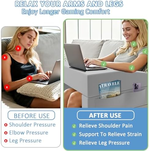 Machine Washable Lap Desk Pillow with Removable Cover Adjustable Angle Gaming & Reading Pillow for Teens Adults Multipurpose Laptop Bed Tray with Arms for Working, Napping Crafts (2) - Image 5
