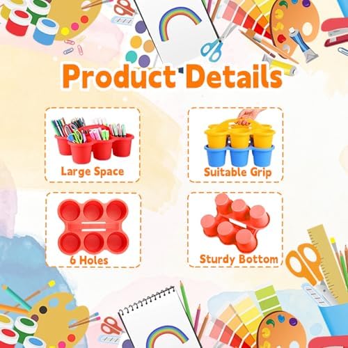 6 Pack Classroom Caddy Organizer with Handle Multicolor Plastic Table Caddy 6 Compartments Storage Cup Holder for School Supplies Art Crafts Crayons Pencils Stackable Desk Caddy for Office - Image 3