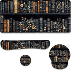Bookshelf Desk Mat Set Dark Vintage Library Large Mouse Pad with Wrist Rest 4in1 Desk Mat for Desktop Ergonomic Computer Desk Arm Wrist Anti-Slip Computer Ergonomic Mouse Pad Home Office Gaming by Unknown