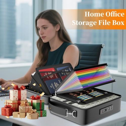 ENGPOW Fireproof Document Box with Lock & 13 Pockets Accordion File Folder - Image 6