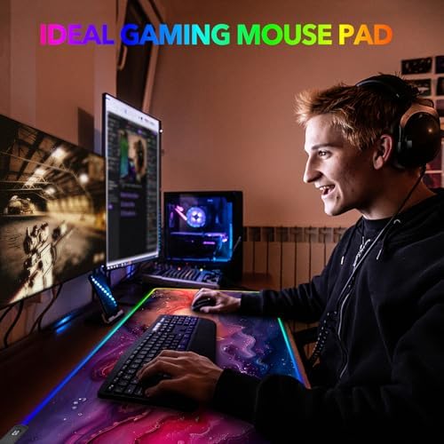 AIMSA Extra Large RGB Gaming Mouse Pad with 14 Light Modes, Extended LED Mouse Pad, Anti-Slip Rubber Base, Computer Keyboard Mousepad Mat, Abstract Purple Marble - Image 6