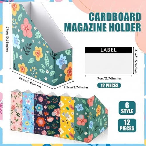 PerKoop 12 Pcs Decorative Magazine File Holders Foldable, Flower Design - Image 2
