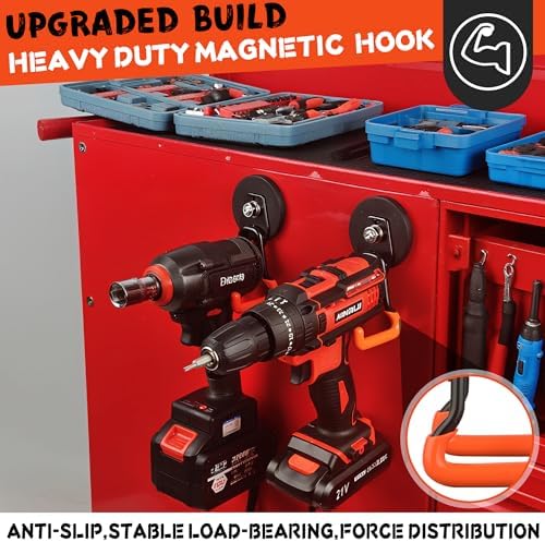 ULIBERMAGNET New Upgraded Heavy Duty Magnetic Garage Hooks,10 Pack Strong Large Magnet Hooks for Power Drill,Garden Tools,Hose,Pegboard,Garage, Workshop,Magnetic Storage Hook for Hanging(Orange) - Image 5