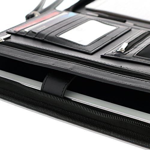 Customized Black Zippered Portfolio Binder with Junior Legal 5x8 Notepad - Engraved PU Leather Business Padfolio Organizer Folder with 8" Tablet Sleeve & Gift Box by Lautus Designs - Image 6