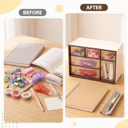 Briwooody 4 Pcs Mini Desktop Drawer Storage Box 3 4 6 9 Compartment, Brown - Image 2