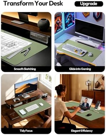YSAGi Leather Desk Protector, Office Mat, Large Mouse Mat, Non-Slip PU Leather Blotter, Laptop Desk Pad, Waterproof Writing Pad for Office and Home (Bamboo Green, 47.2" x 23.6") - Image 2