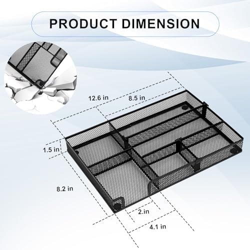 Desk Drawer Organizer, 2 Pack Junk Drawer Organizer Tray with 2 Adjustable Compartments, Desktop Metal Mesh Office Desk Organizer, Multifunction Pen Organizer Set for Office School Makeup Supplies (2) - Image 2