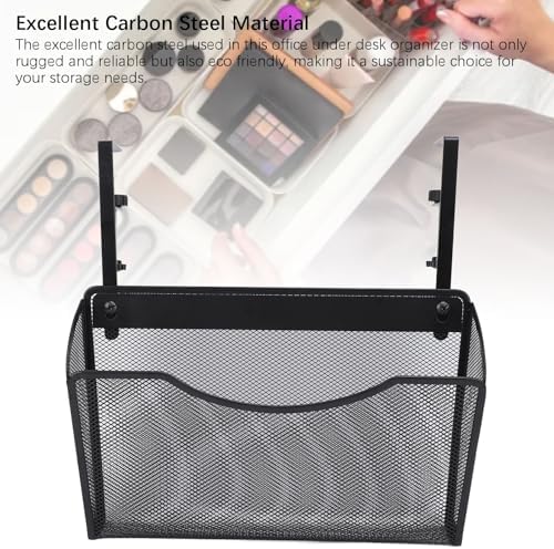 Fockety Desk Side Storage, No Drill Steel Under Desk Storage Laptop Holder, Mesh Hanging Desk Organizer, Clamp On Desk Shelf, Side Desk Organizer, Desk Storage Holder for Office and Home - Image 4