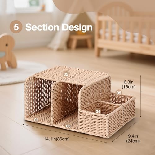 Diaper Caddy Organizer, Hand Rattan Nursery Storage Basket for Baby Essentials, Baby Changing Table Organizer Perfect Nursery Assistant - Image 6