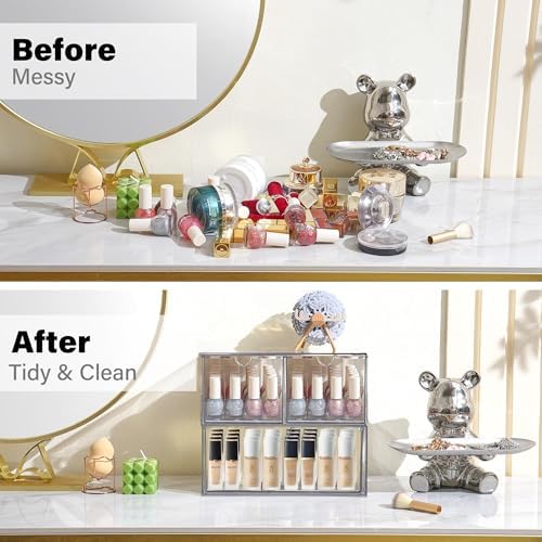 Prsildan Acrylic Drawer Makeup Organizer with 3 Drawers, Clear Stackable Storage for Baby Bottles, Craft, Jewelry & Hair Accessories, Multi-Use for Vanity, Countertop, Office Desk Organization - Image 4