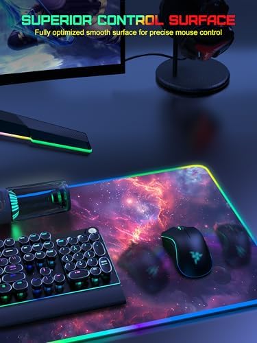5-in-1 RGB Mouse Pad with Wireless Charging, Gaming Desk Mat, Red Nebula - Image 5