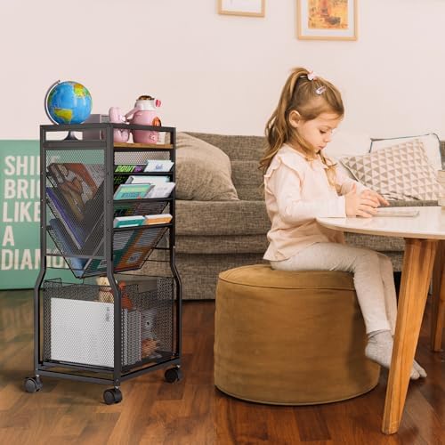 DAOUTIME 8 Tier Rolling File Cart with Hanging File Folder Organizer, Mobile File Organizer with 2 Sides Access Bookcase, Beside/Under Desk Cart with Wheels for Office Home School - Image 6