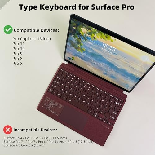 mobee Keyboard for Microsoft Surface Pro Copilot+ (11th Edition) / Pro 11/10 / 9/8 / X, 13 inch, Detachable Type Cover with Touchpad, Pen Holder (Burgundy) - Image 2