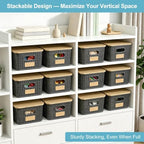 Bagnizer Small Plastic Storage Bins with Bamboo Lids 5.2qt Stackable Box Basket Pantry Decorative Containers Cute with Lable for Organizing Desktop Closet Office Gray of 6 packs 10 * 7.2 * 4.1" - Image 3
