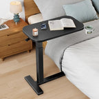HUANUO 28Inch Bedside Table with Wheels, Height-Adjustable Rolling Computer Cart, Overbed Table with Cup Holder, Pneumatic Laptop Standing Desk for Home Office, Black - Image 2