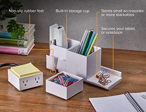 Bostitch Office Konnect Desk Organizer Charging Station, 2 USB Ports, White - Image 3