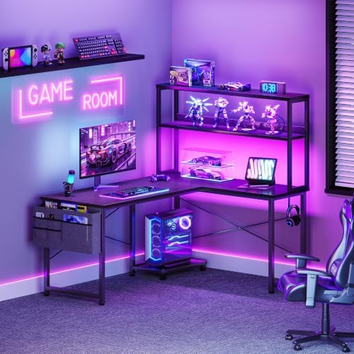 Coleshome L Shaped Gaming Desk with Hutch & LED Light - Image 2