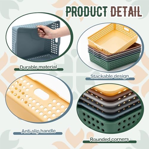 Geetery 6 Pack Classroom Storage Baskets with Handle 14''x10'' Paper Tray Holds A4 Turn in Trays Plastic Paper Baskets Desk Organizer Bin for Classroom, Library, Office, Home (Cottage Color) - Image 3