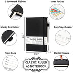 5 Pack Journal Notebook Bulk for School, Feela Hardcover Business Notebooks Classic Ruled Lined Journals with Pen Holder for Work Note Taking, with 5 Black Pens, 120 GSM, 5.1”x8.3”, A5, Black - Image 2