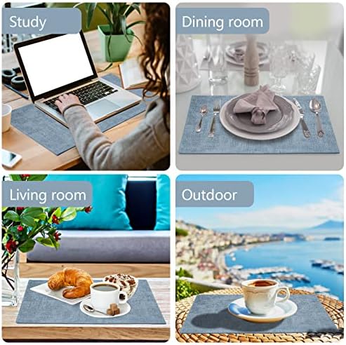 Faux Leather Placemats Set of 6,Heat Resistant Placemats for Dining Table, Easy Clean Non-Slip Place Mats, Waterproof Stain Resistant Wipeable Washable PU Table Mats, (Blue) - Image 6