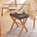 Foot Stool Small Ottoman Foot Rest Padded Foot Stool Desk for Under Office Desk Vanity Stool Bamboo Footstool Sofa Footrest Shoe Stool Small Foot Stools (Natural Legs + Gray) - Image 3