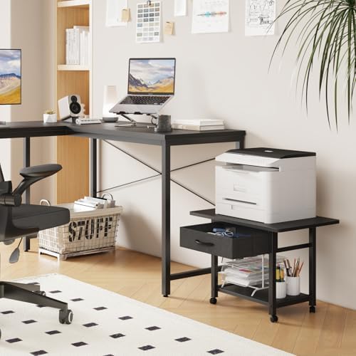 YAOHUOO 22"x15" Large Printer Stand with Drawer, 2-Tier Rolling Table Cart - Image 4