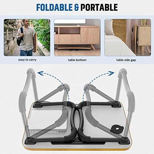 Zapuno Foldable Laptop Bed Table Multi-Function Lap Bed Tray Table with Storage Drawer and Water Bottle Holder, Serving Tray Dining Table with Slot for Eating, Working on Bed/Couch/Sofa - Image 6