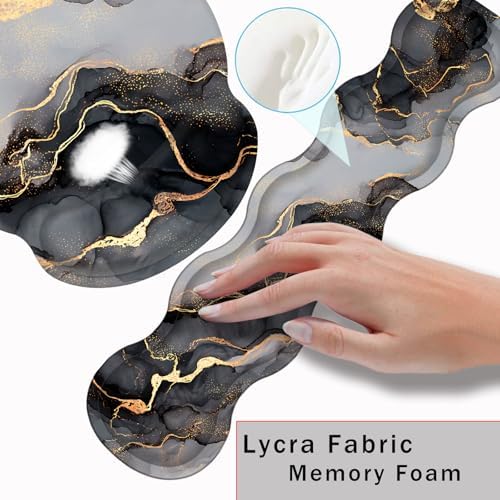 Mouse Pad,Large Pink Desk Mat, 4in1 XXL Mousepad + Keyboard Wrist Rest+Mouse Wrist Rest+Coaster Set with Ergonomic Desk Pad for Home Office Table Computer-Black Golden Marble - Image 5