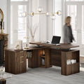 63 Inches L Shaped Standing Desk, Executive Electric Adjustable Desk with Storage Drawers and File Cabinet, AC/USB, 1.18" Thiken Desktop and Privacy Panel for Home Office, Black Walnut by Perledesign%E2%80%93WorkinStyle
