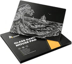 Glass Gaming Mouse Pad, 5.0 Nano Etched Surface, Custom PU Non Slip Base, Esports Level Speed & Precision, Tempered Glass, Waterproof & Durable, 490mm*420mm Large Size for FPS Gaming (Black Waves) by Unknown