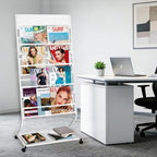 4-Tier Rolling Magazine Rack, Floor Standing Brochure & Literature Display Stand, 23.4" Wide, White - Image 6