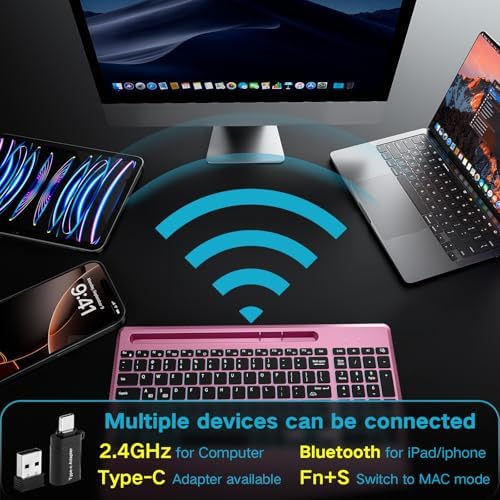 Hamile Wireless Backlit Keyboard with Wrist Rest, Rosepink - Image 2