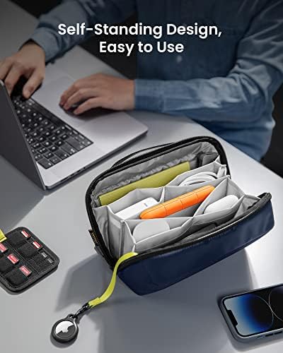 tomtoc Electronic Organizer Accessory Tech Pouch for MacBook Charger, Cables, Power Bank, Hard Drive, Cords, Water-resistant Storage Bag with Removable Card Slots for USB Adapter, Memory Card, Blue - Image 4