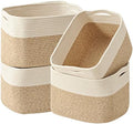ICERZCZ Storage Baskets for Organizing & Shelves, Woven Cotton Rope Organization Bins for Dog Toys, Clothes, Books, Nursery Organizer, 15"Lx11''Wx9.5''H, (4 Packs) Off White & Brown by ICERZCZ