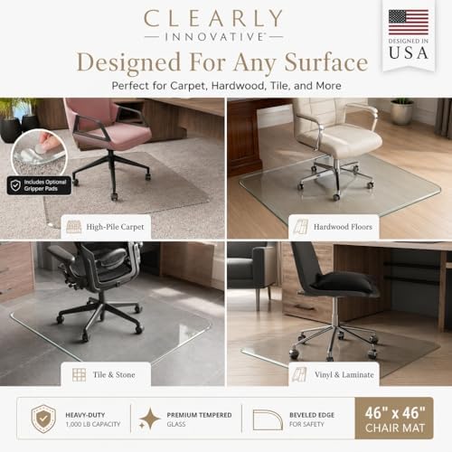 Tempered Glass Office Chair Mat for Carpet & Hardwood, 46" x 46", Clear - Image 5